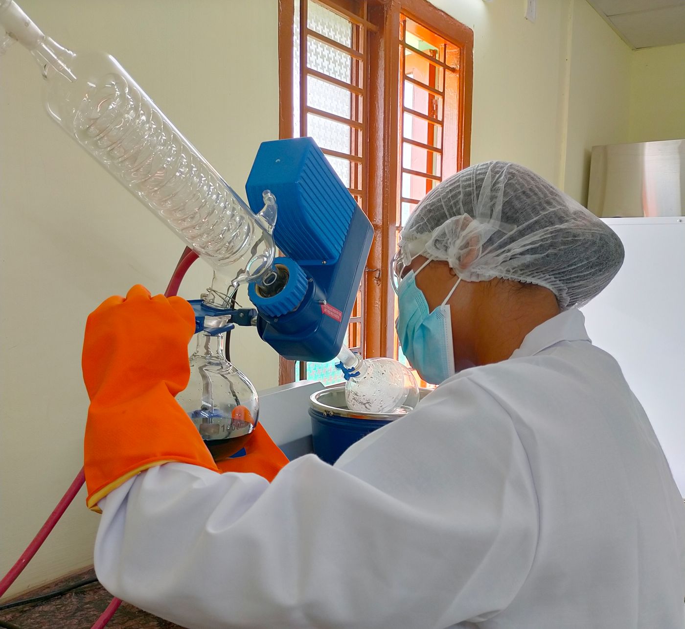 Nutrialgo laboratory technician performing analysis